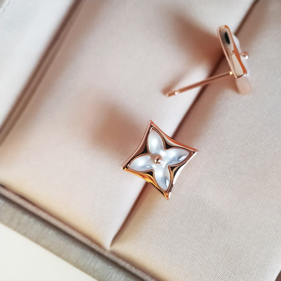 Louis Vuitton Gold Flower Earrings with Opal and Diamond Accents